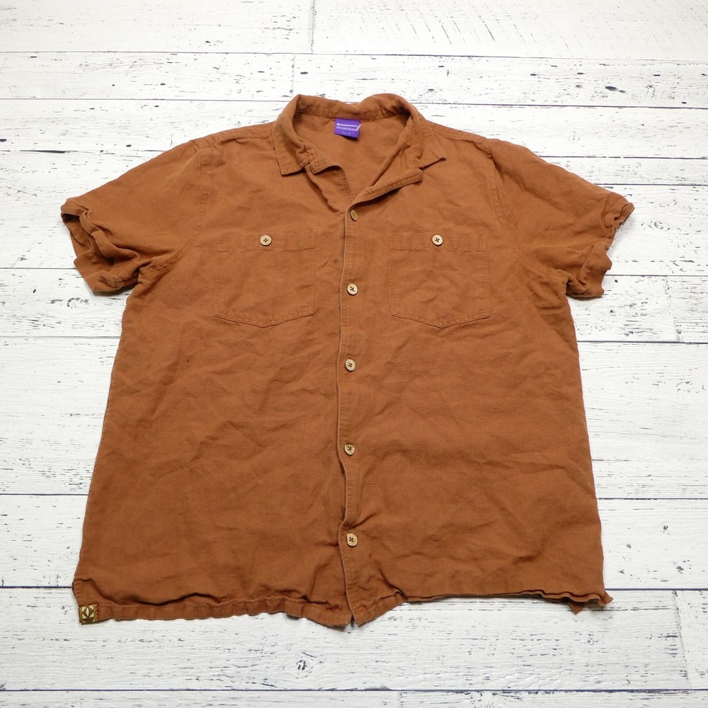 Backcountry Shirt Mens Large Rust Red Linen Cotton Blend Short Sleeve Breathable
